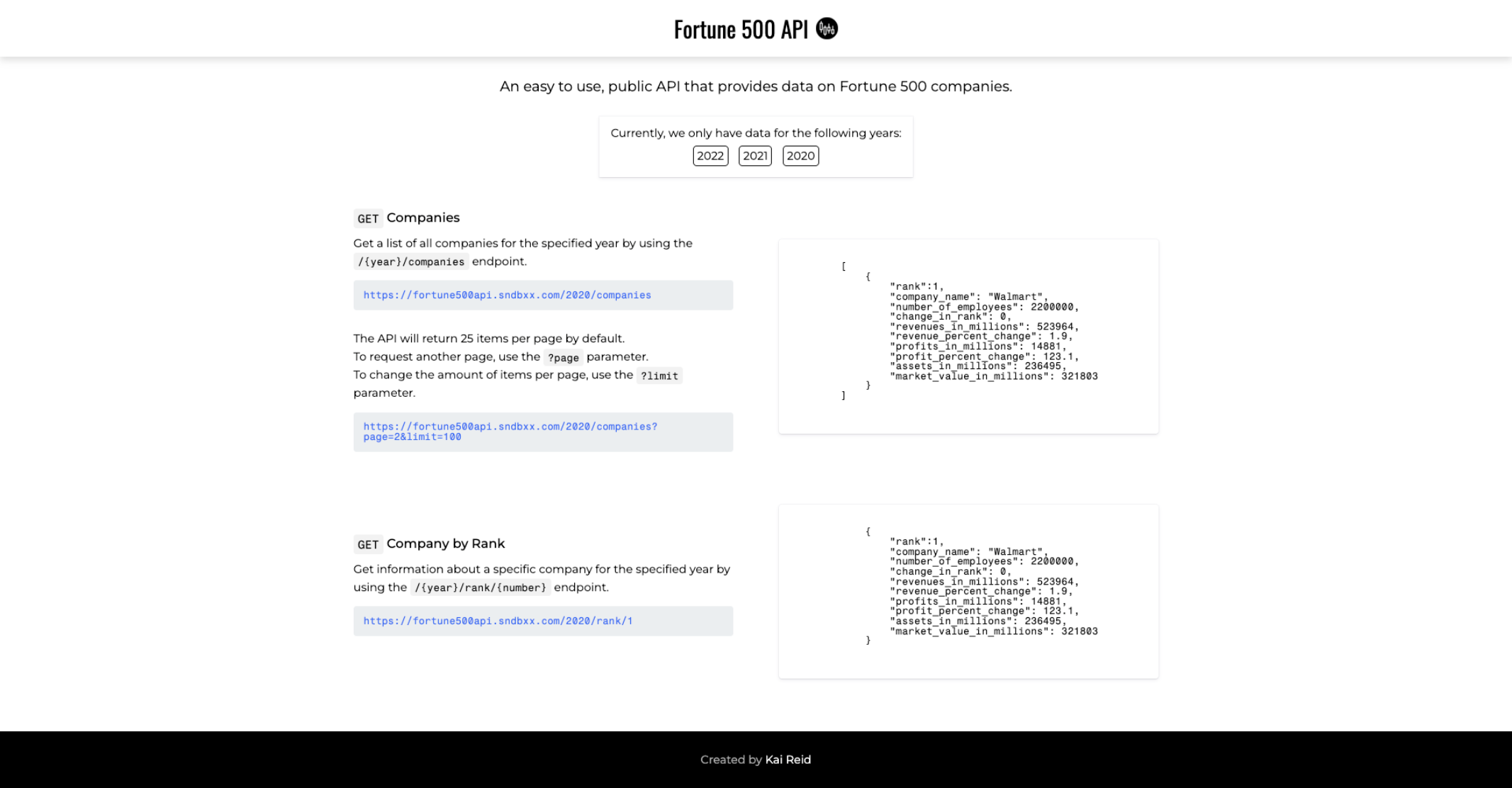 Fortune 500 API website